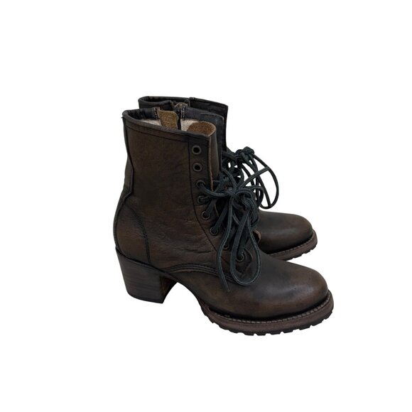 Freebird Steven Cavalier Leather Side Zip Lace Up Heeled Boots Shoes Womens sz 7